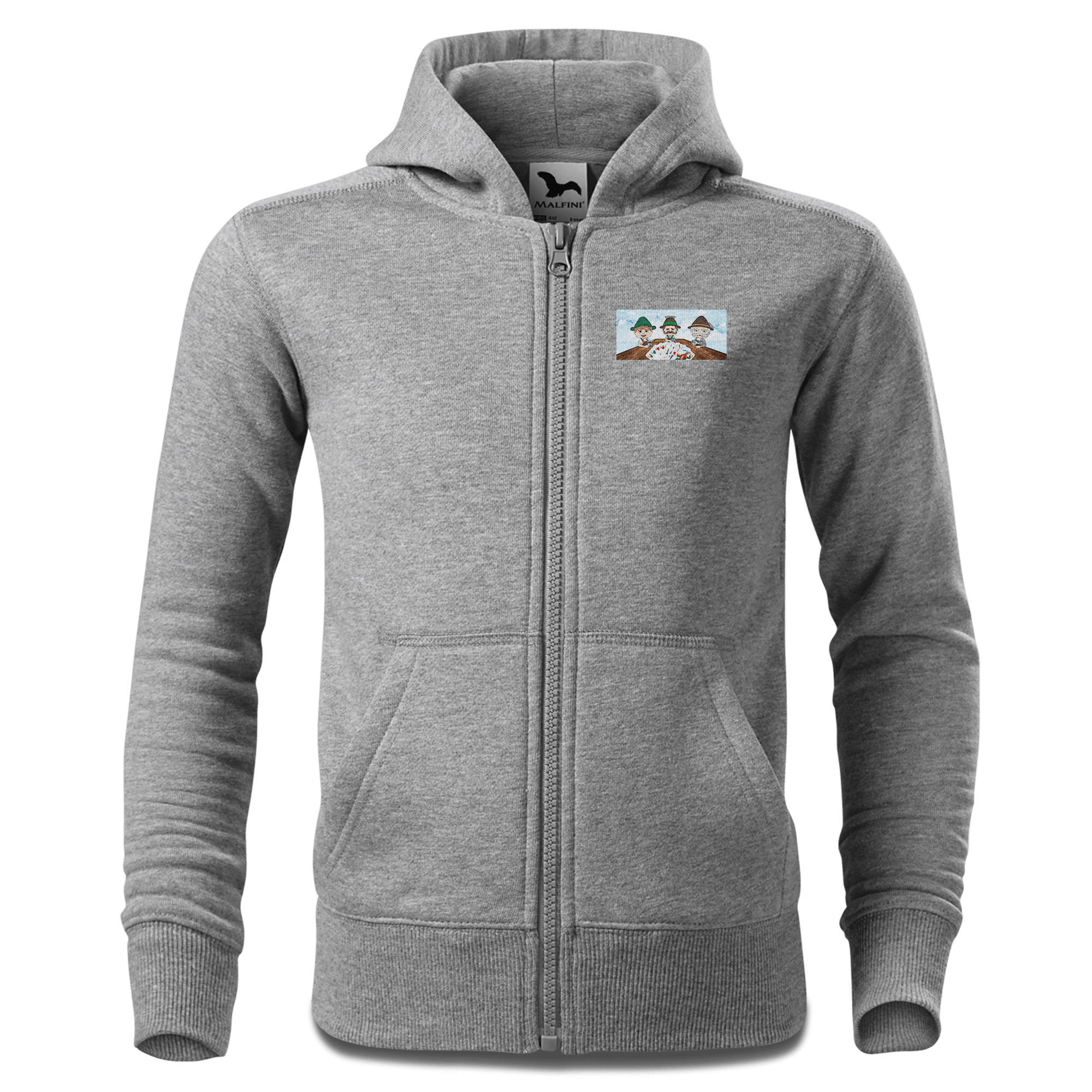 De Sinzers Weiber Schafkopfspiel Sweatshirt Zip Hoody Kinder Grau Meliert Sonnenholz Front