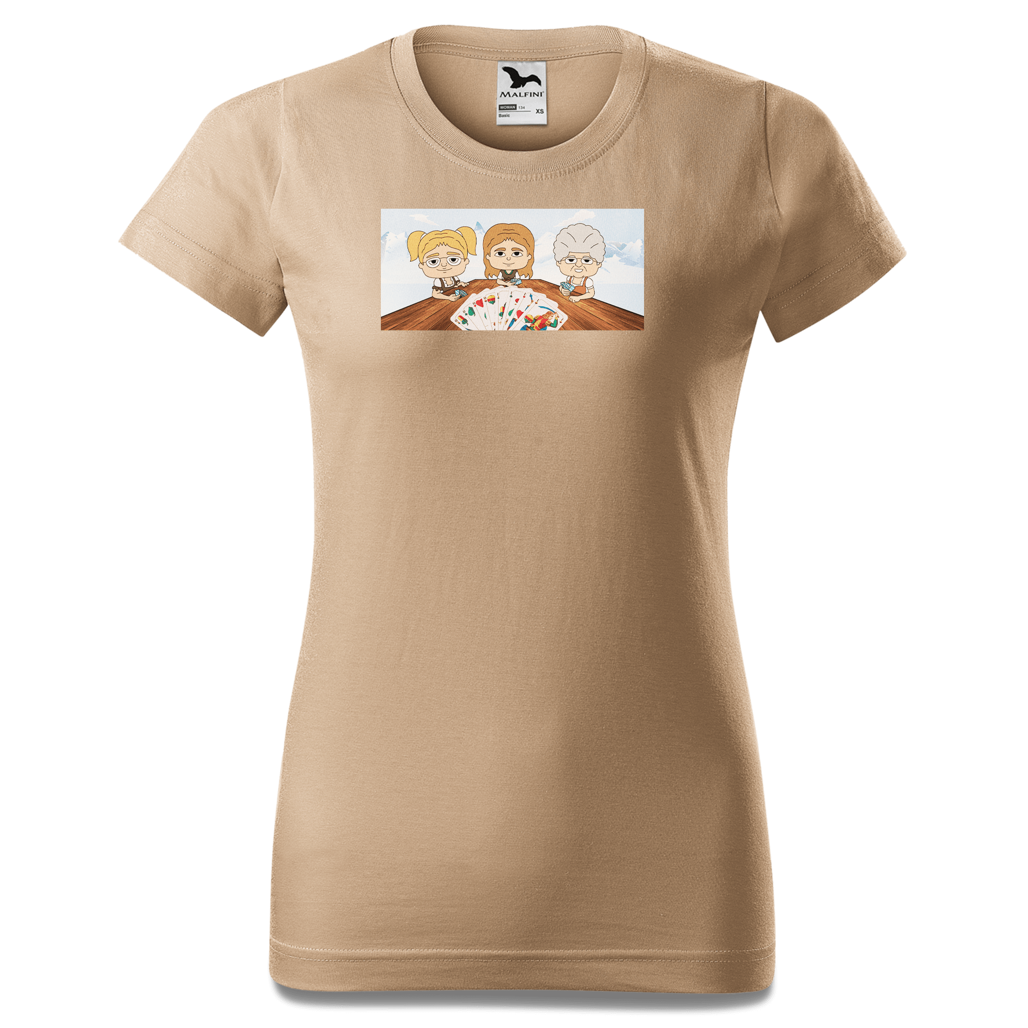 De Sinzers Weiber Schafkopfspiel T Shirt Damen Sand Entleiten Front