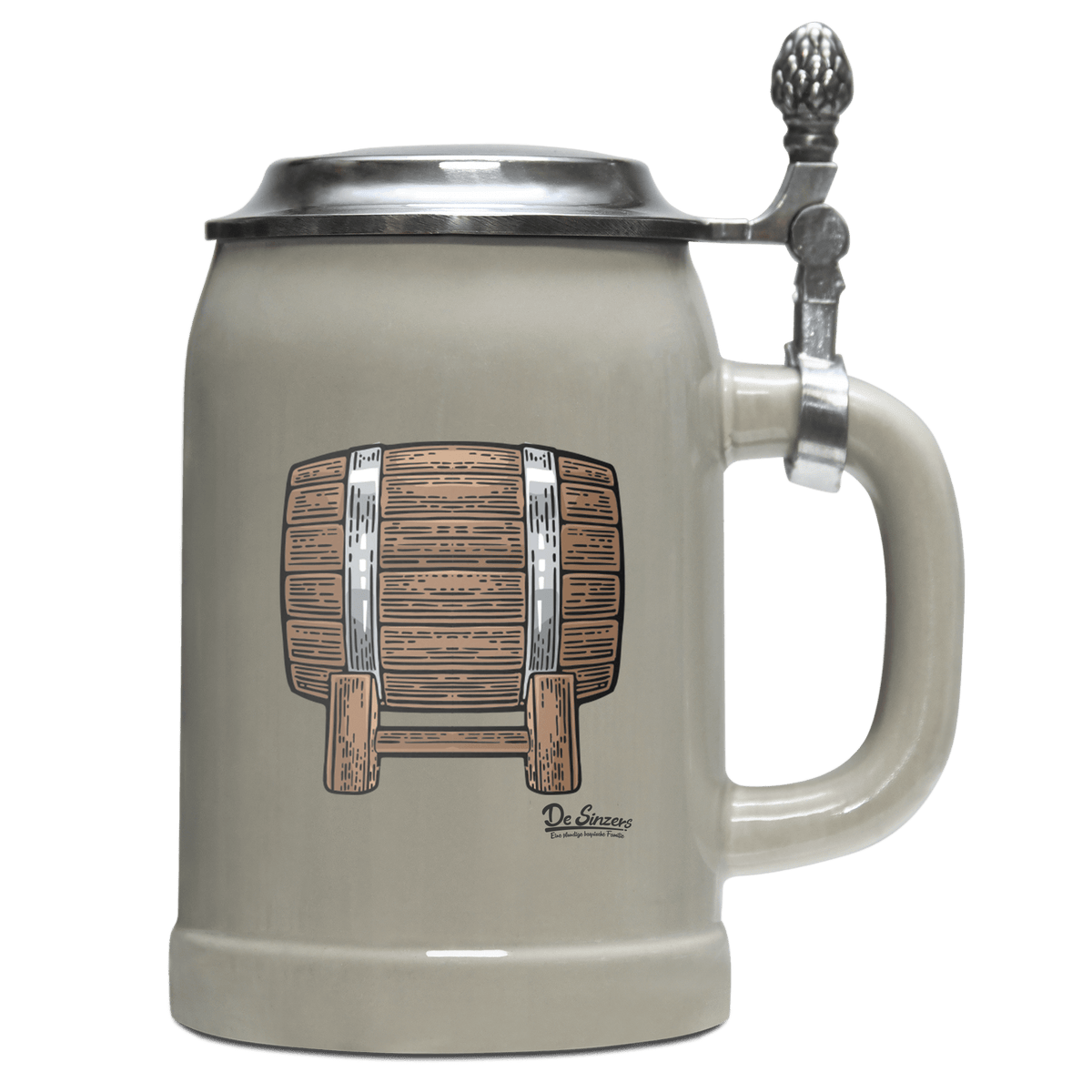 Die Elemente Bierfass Bierkrug 500ml Grau mit Deckel Hocheck Front