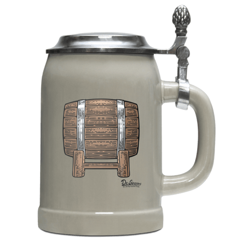 Die Elemente Bierfass Bierkrug 500ml Grau mit Deckel Hocheck Front