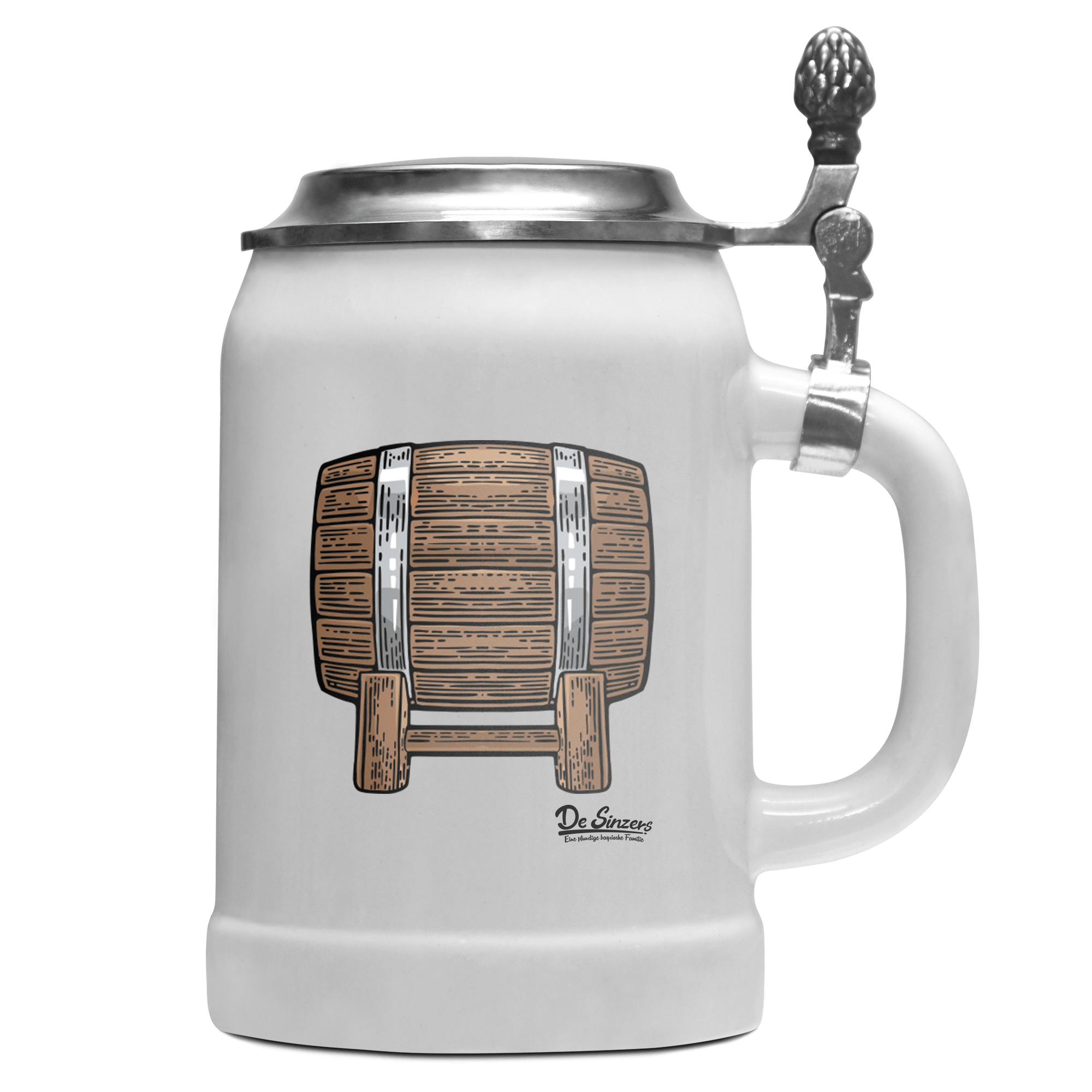 Die Elemente Bierfass Bierkrug 500ml Weiss mit Deckel Wetterspitzen Front