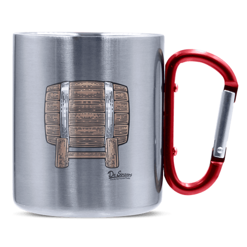Die Elemente Bierfass Edelstahl Kaffeetasse roter Karabiner 320ml Kitzstein Front