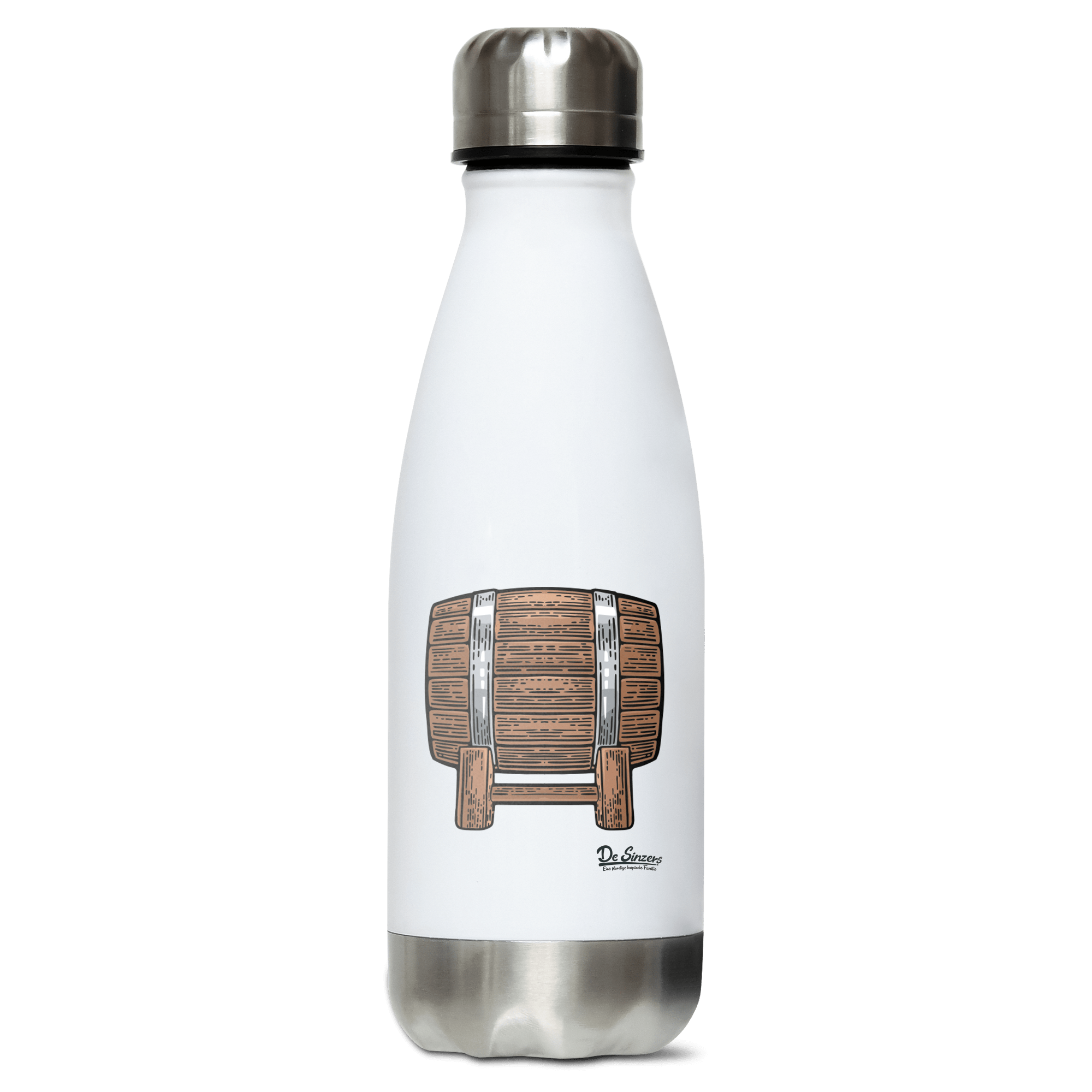 Die Elemente Bierfass Edelstahl Thermoflasche 350ml Weiss Silber Kreuzspitze Front