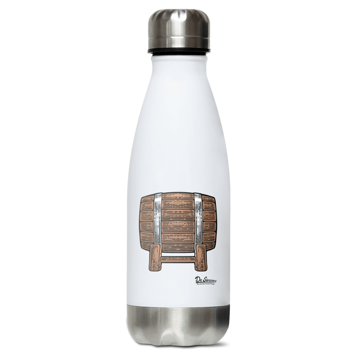 Die Elemente Bierfass Edelstahl Thermoflasche 350ml Weiss Silber Kreuzspitze Front