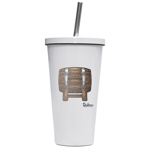 Die Elemente Bierfass Edelstahl Trinkbecher mit Strohhalm 480ml Weiss Krottenkopf Front