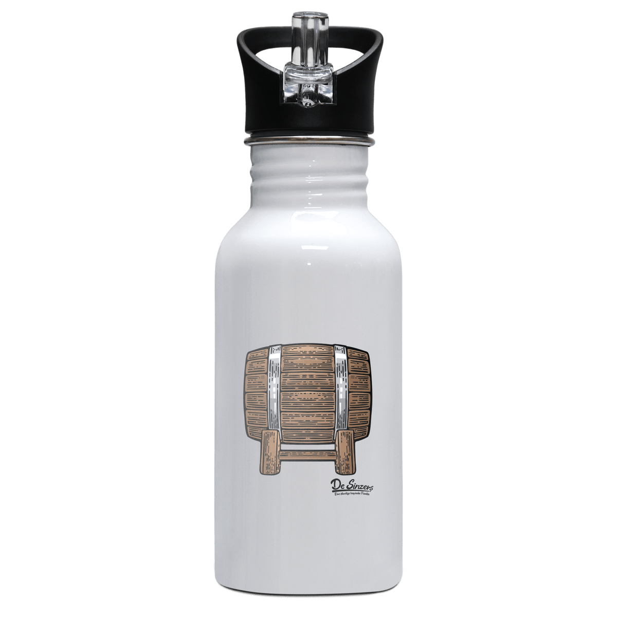 Die Elemente Bierfass Edelstahl Trinkflasche mit klappbarem Mundstueck 500ml Weiss Rotwand Front