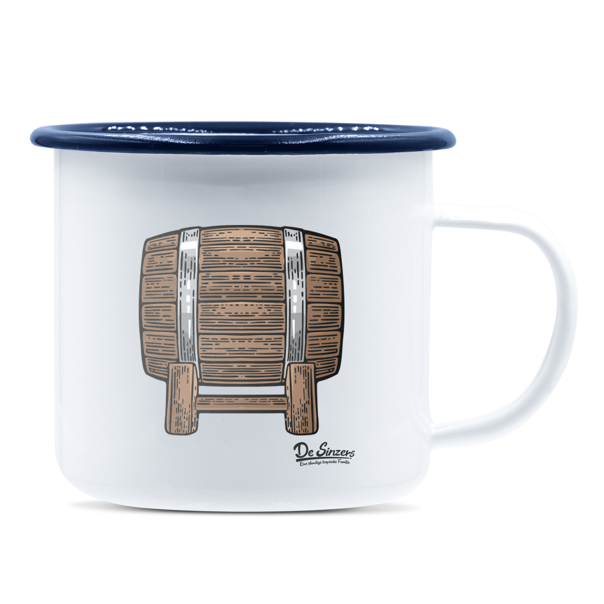 Die Elemente Bierfass Emaille Tasse 375ml Weiss Blau Heuberg Front