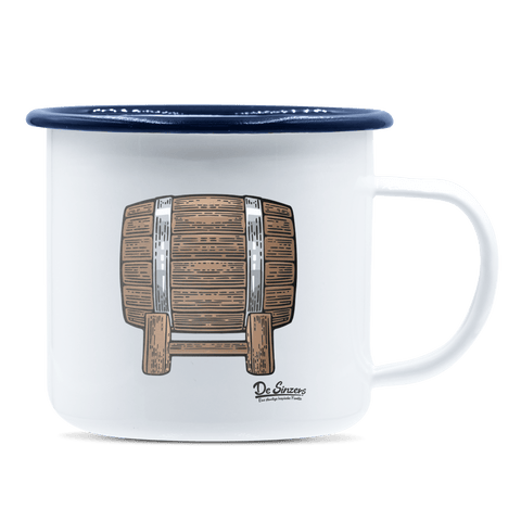 Die Elemente Bierfass Emaille Tasse 375ml Weiss Blau Heuberg Front