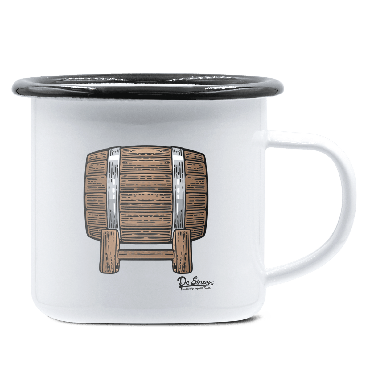 Die Elemente Bierfass Emaille Tasse 375ml Weiss Schwarz Hochries Front