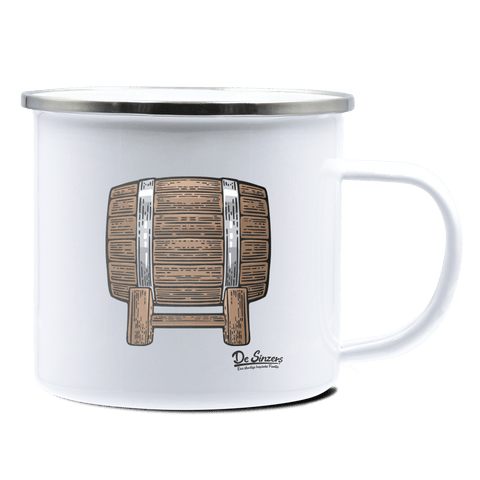 Die Elemente Bierfass Emaille Tasse 375ml Weiss Silber Kampenwand Front