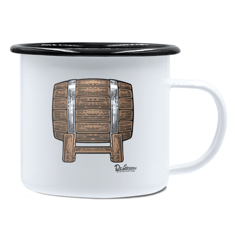 Die Elemente Bierfass Emaille Tasse 450ml Weiss Schwarz Spitzstein Front