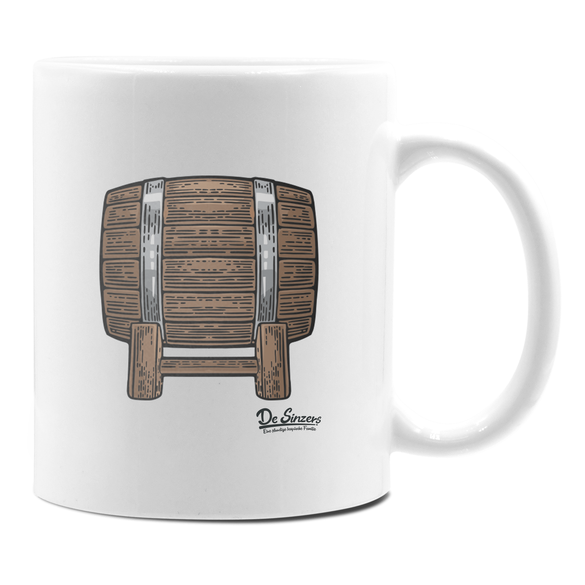 Die Elemente Bierfass Keramik Kaffeetasse 330ml Weiss Rampoldplatte Front