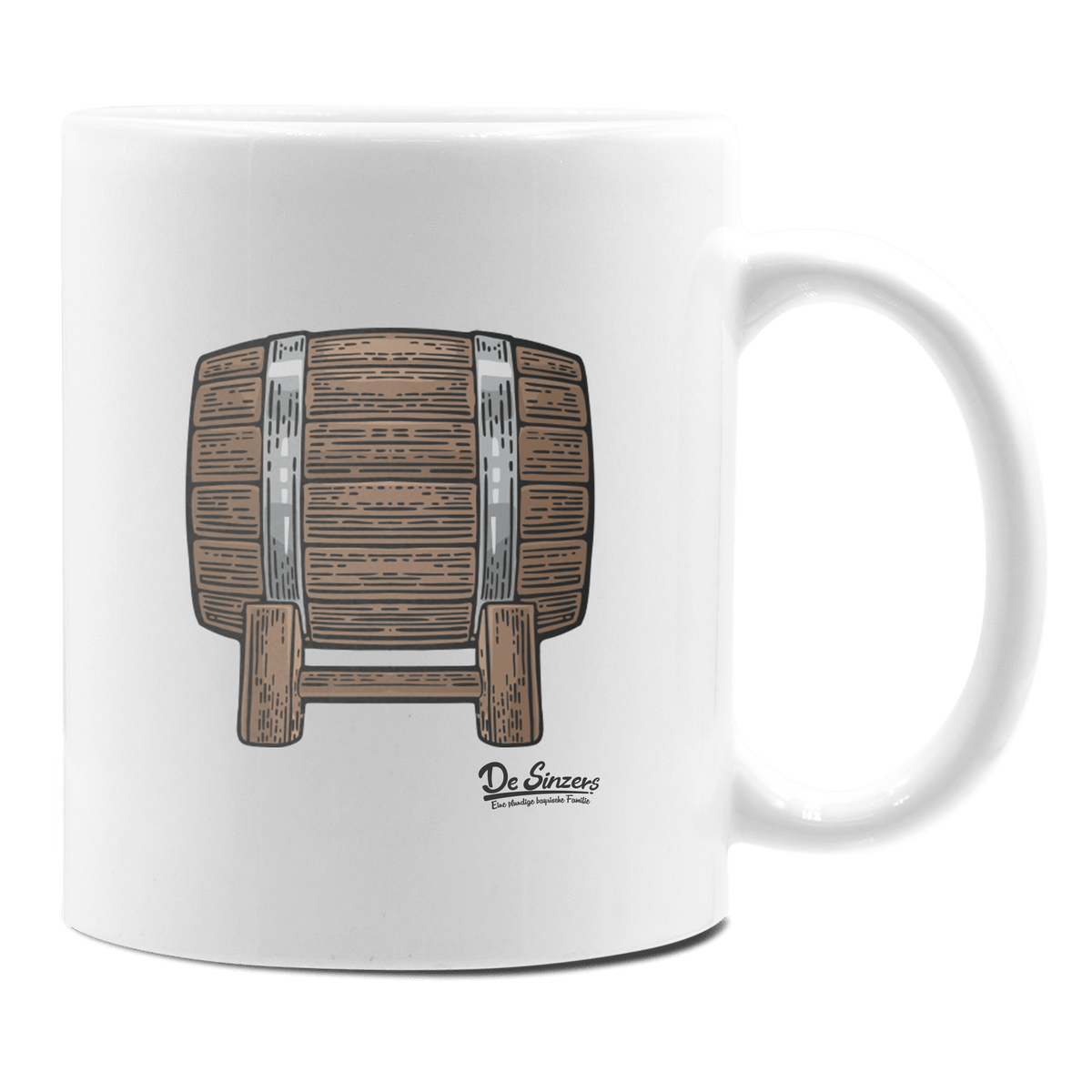 Die Elemente Bierfass Keramik Kaffeetasse 330ml Weiss Rampoldplatte Front