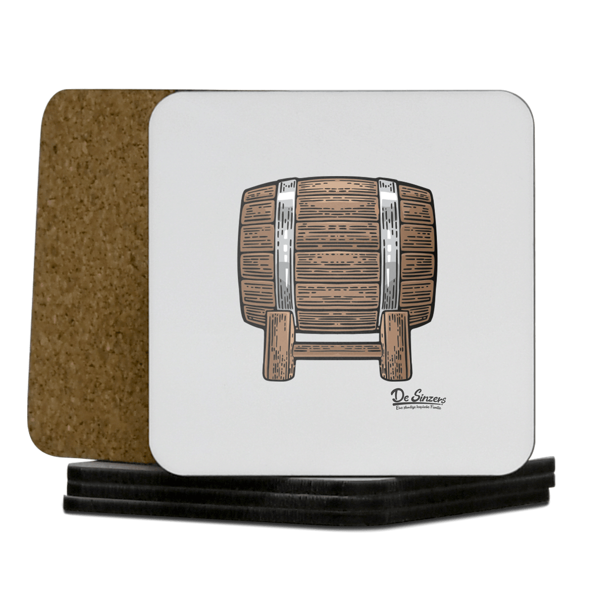 Die Elemente Bierfass Korkuntersetzer 5er Set 95 x 95 mm Weiss Karkopf Front