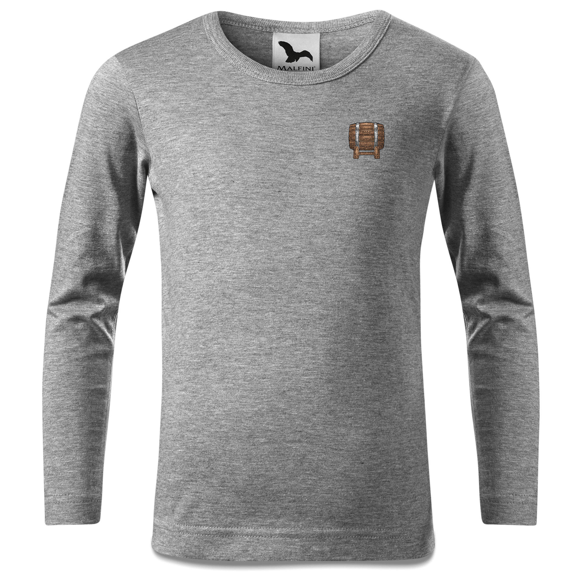 Die Elemente Bierfass Longsleeve Kinder Grau Meliert Weinberg Front