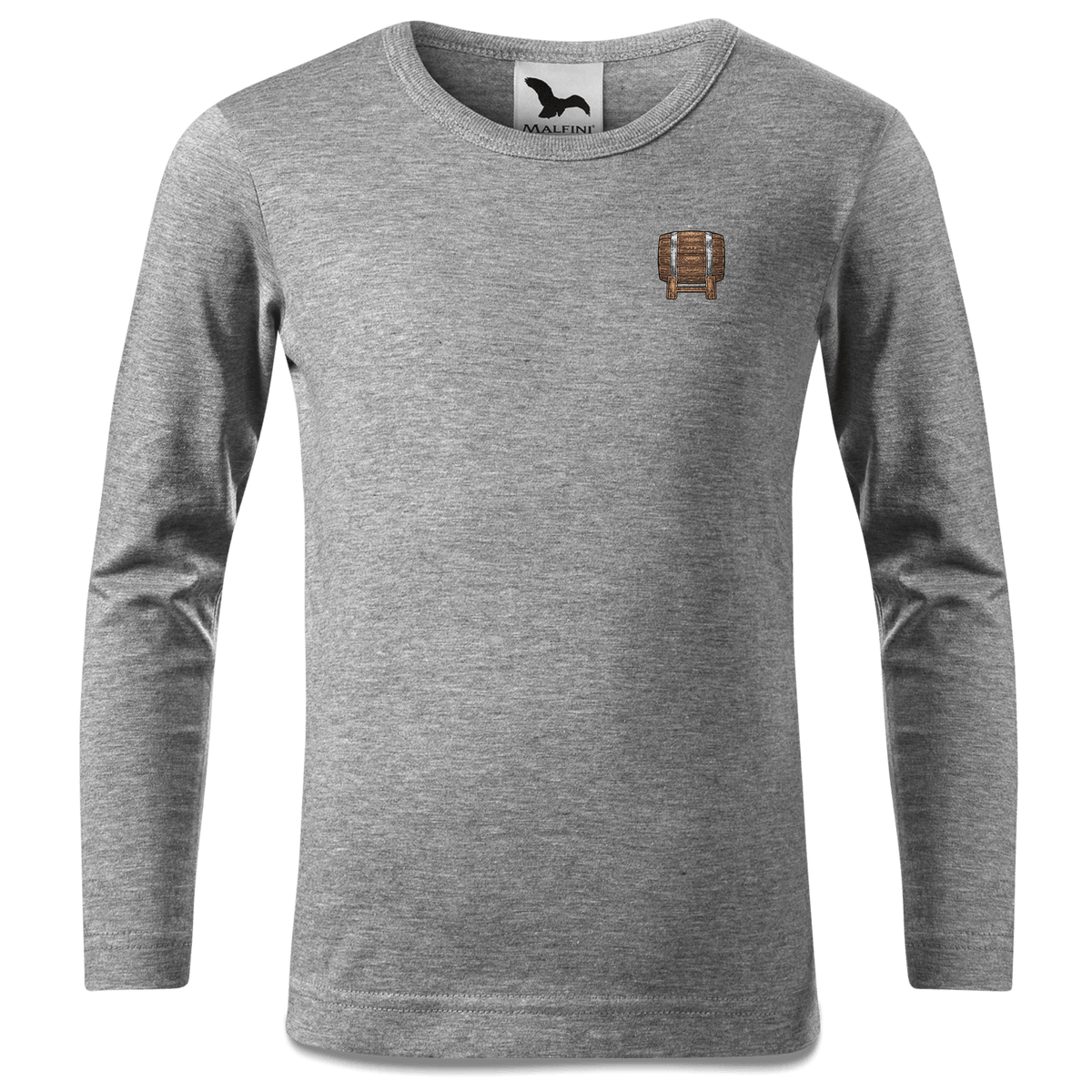 Die Elemente Bierfass Longsleeve Kinder Grau Meliert Weinberg Front