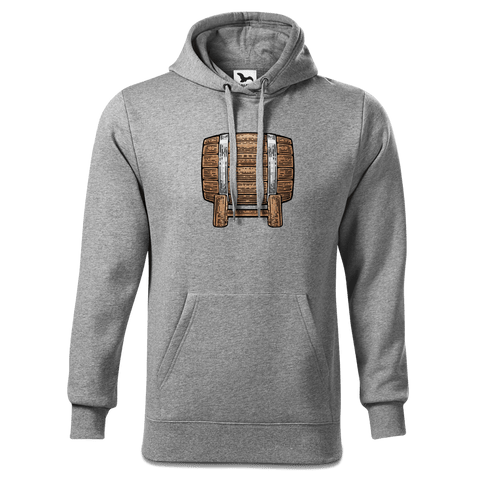 Die Elemente Bierfass Sweatshirt Hoody Herren Grau Meliert Pulvermuehle Front