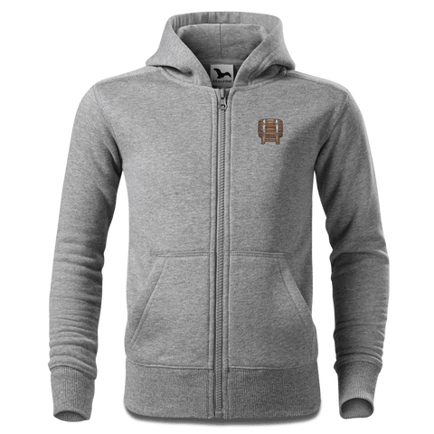 Die Elemente Bierfass Sweatshirt Zip Hoody Kinder Grau Meliert Sonnenholz Front