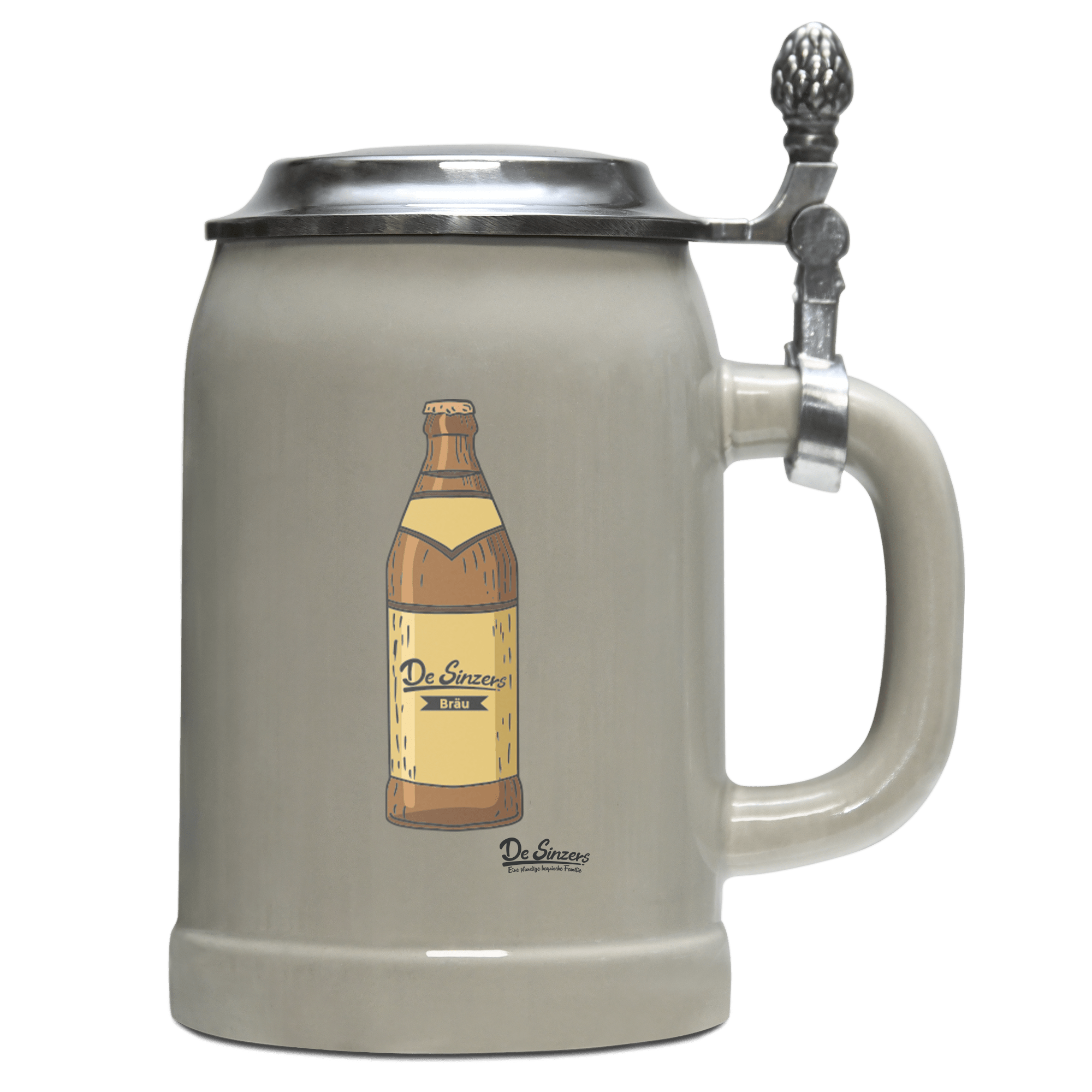 Die Elemente Bierflasche Bierkrug 500ml Grau mit Deckel Hocheck Front