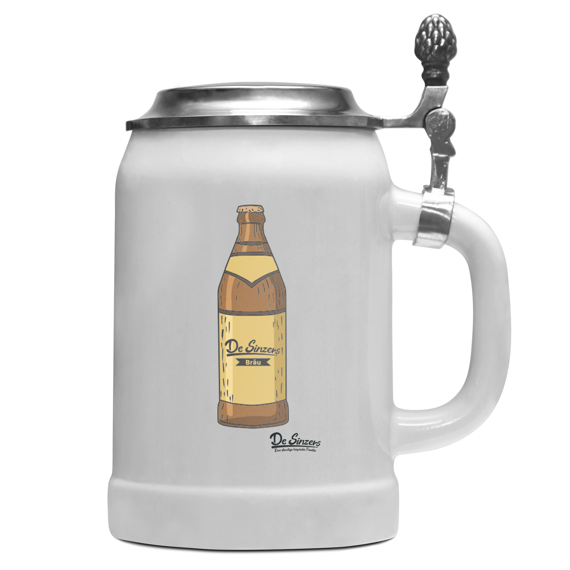 Die Elemente Bierflasche Bierkrug 500ml Weiss mit Deckel Wetterspitzen Front