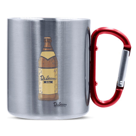 Die Elemente Bierflasche Edelstahl Kaffeetasse roter Karabiner 320ml Kitzstein Front