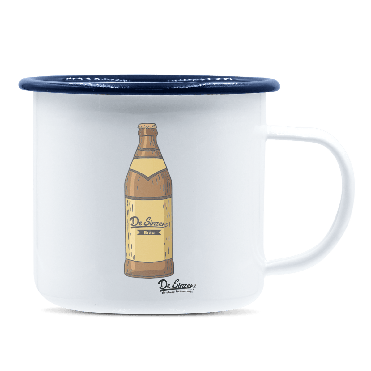 Die Elemente Bierflasche Emaille Tasse 375ml Weiss Blau Heuberg Front