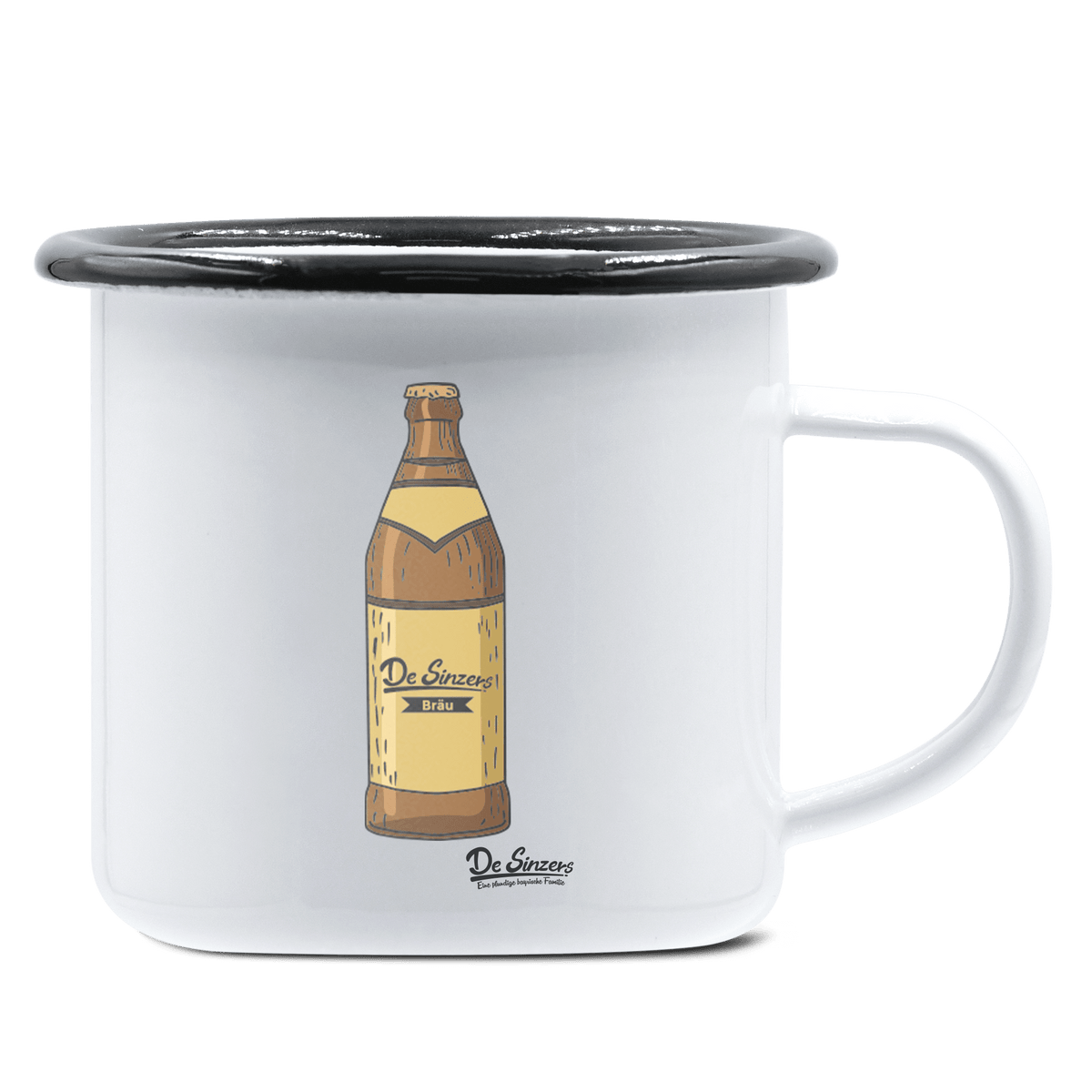 Die Elemente Bierflasche Emaille Tasse 375ml Weiss Schwarz Hochries Front