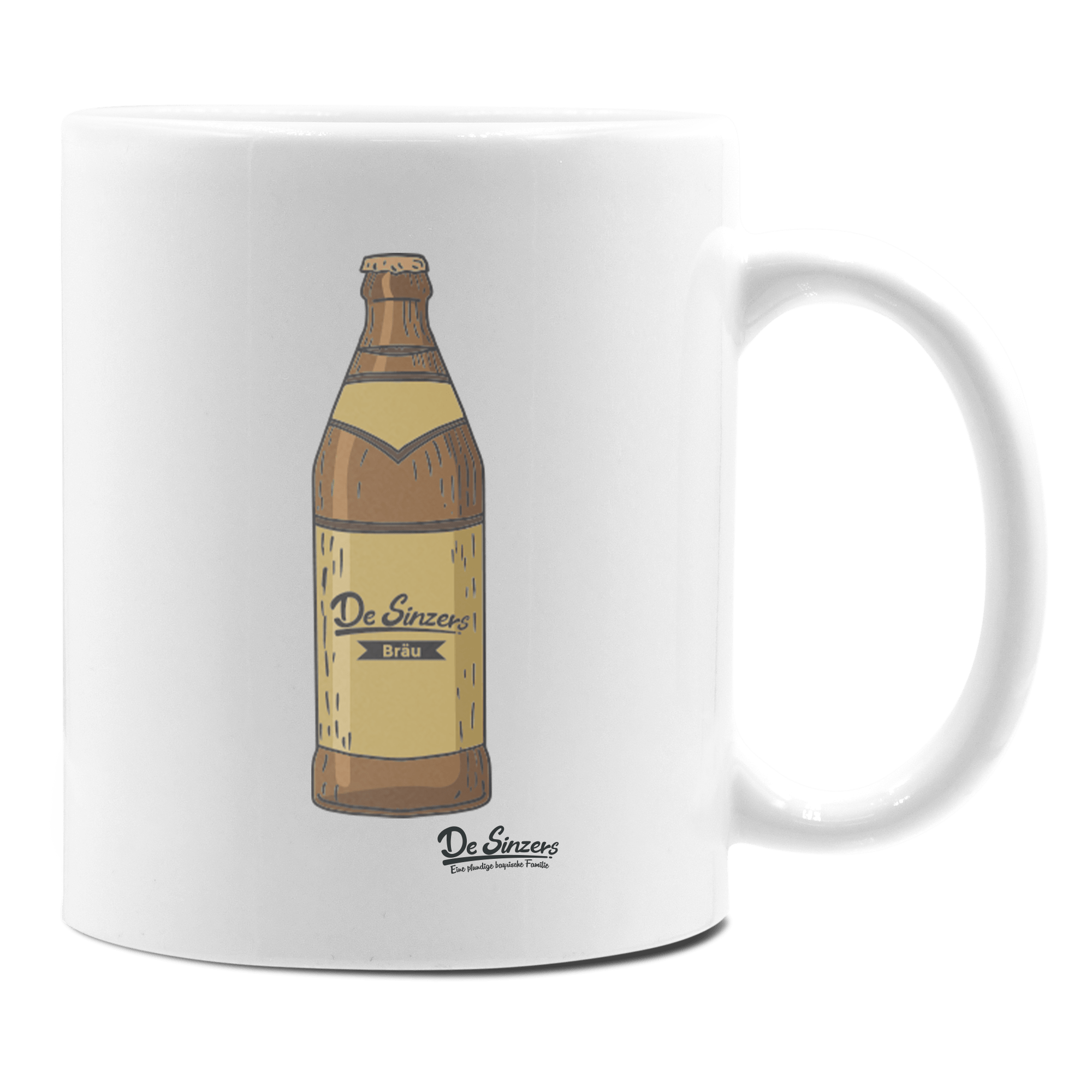 Die Elemente Bierflasche Keramik Kaffeetasse 330ml Weiss Rampoldplatte Front