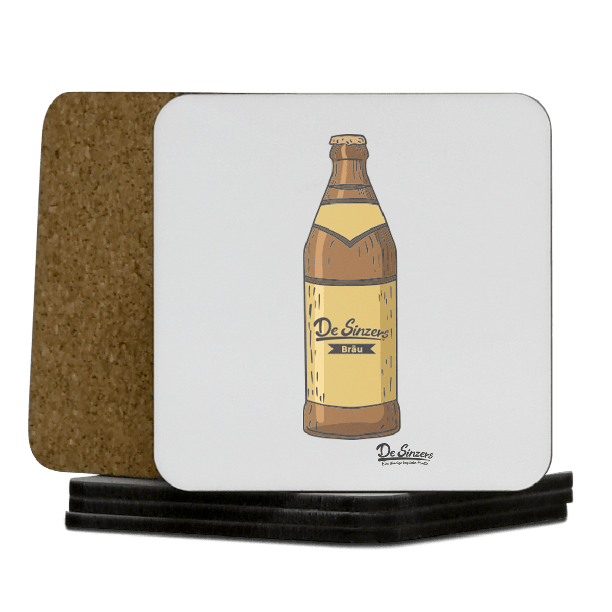 Die Elemente Bierflasche Korkuntersetzer 5er Set 95 x 95 mm Weiss Karkopf Front