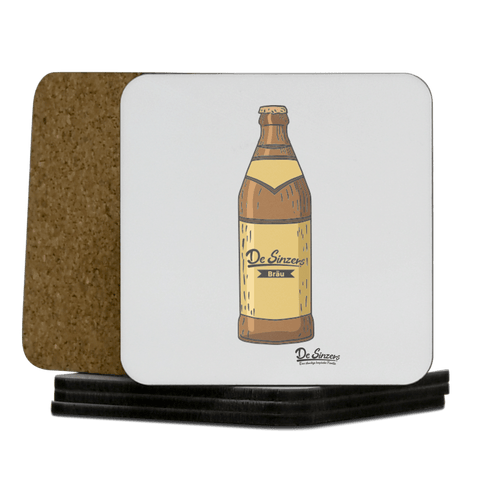 Die Elemente Bierflasche Korkuntersetzer 5er Set 95 x 95 mm Weiss Karkopf Front