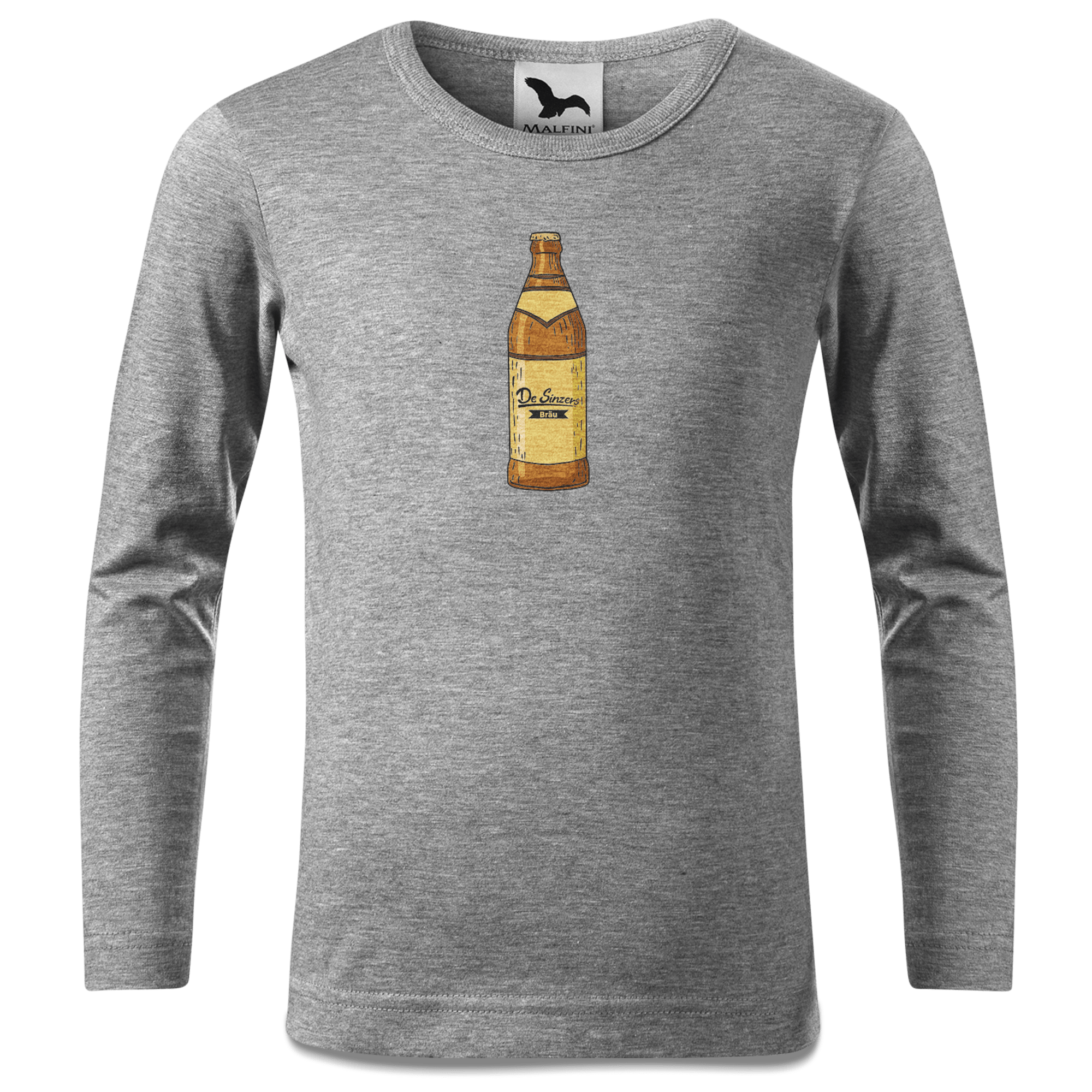 Die Elemente Bierflasche Longsleeve Kinder Grau Meliert Waldering Front