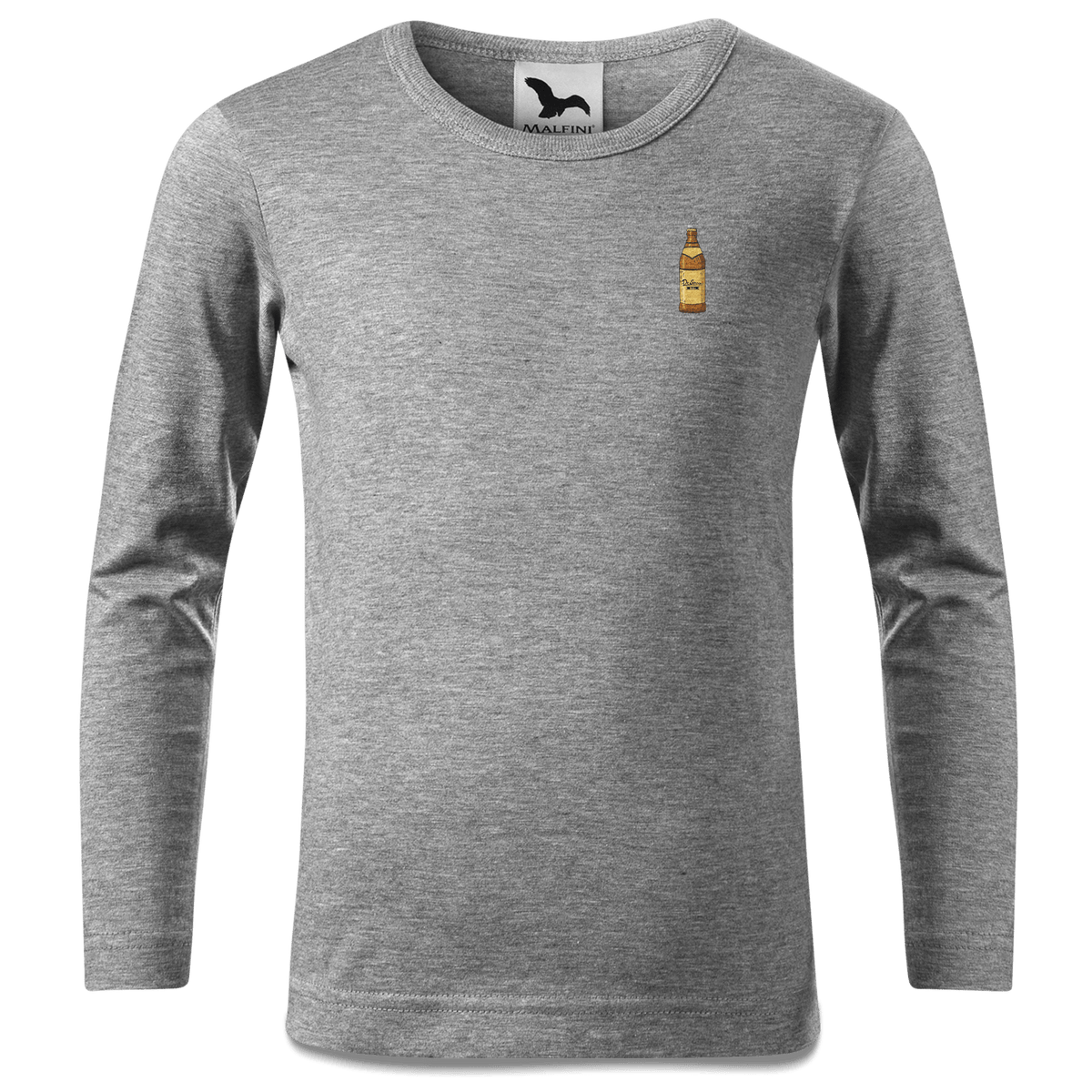 Die Elemente Bierflasche Longsleeve Kinder Grau Meliert Weinberg Front
