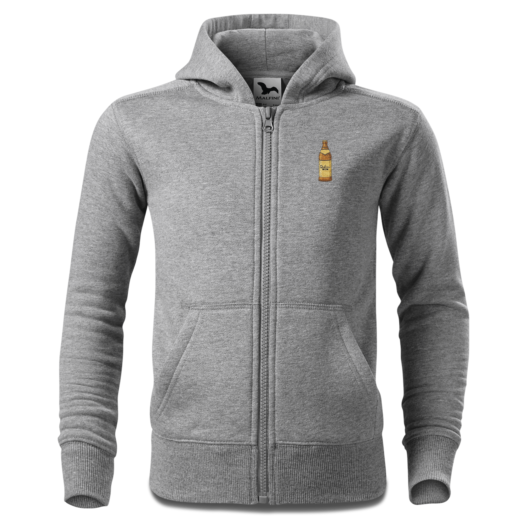 Die Elemente Bierflasche Sweatshirt Zip Hoody Kinder Grau Meliert Sonnenholz Front