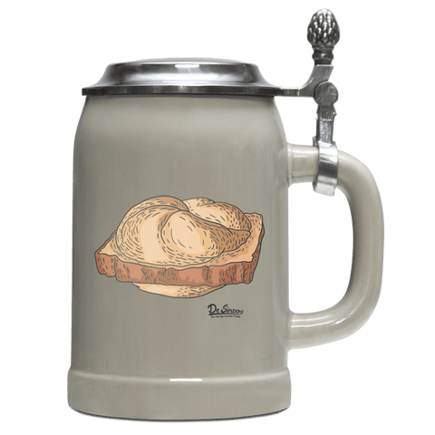 Die Elemente Leberkassemmel Bierkrug 500ml Grau mit Deckel Hocheck Front