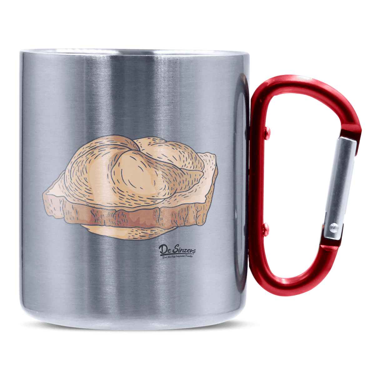 Die Elemente Leberkassemmel Edelstahl Kaffeetasse roter Karabiner 320ml Kitzstein Front