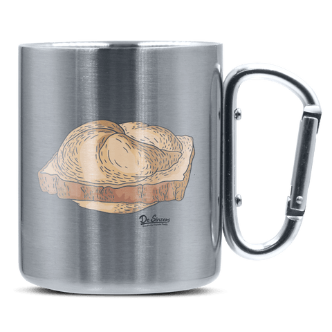 Die Elemente Leberkassemmel Edelstahl Kaffeetasse silberer Karabiner 320ml Grosser Traithen Front