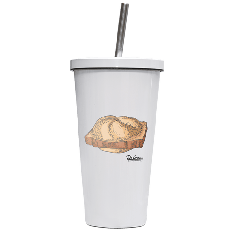 Die Elemente Leberkassemmel Edelstahl Trinkbecher mit Strohhalm 480ml Weiss Krottenkopf Front