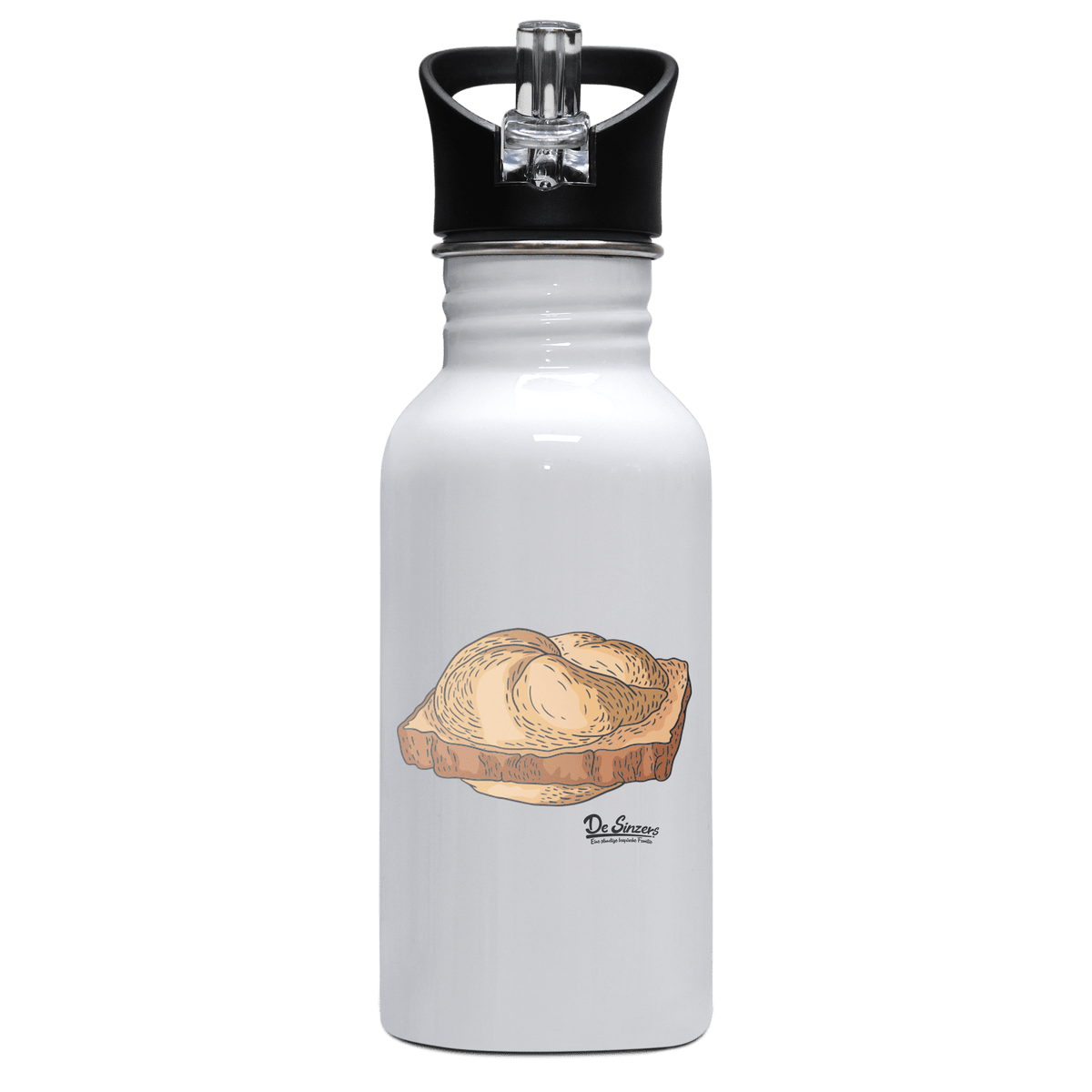 Die Elemente Leberkassemmel Edelstahl Trinkflasche mit klappbarem Mundstueck 500ml Weiss Rotwand Front