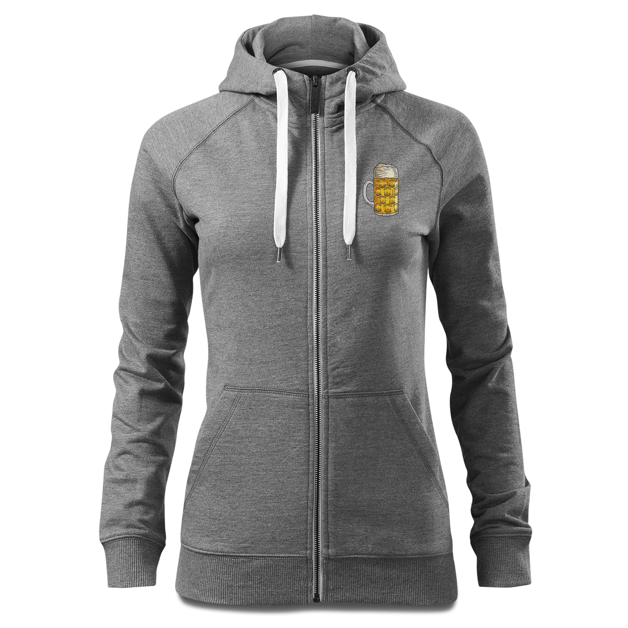 Die Elemente Mass Bier Sweatshirt Zip Hoody Damen Grau Meliert Kreut Front