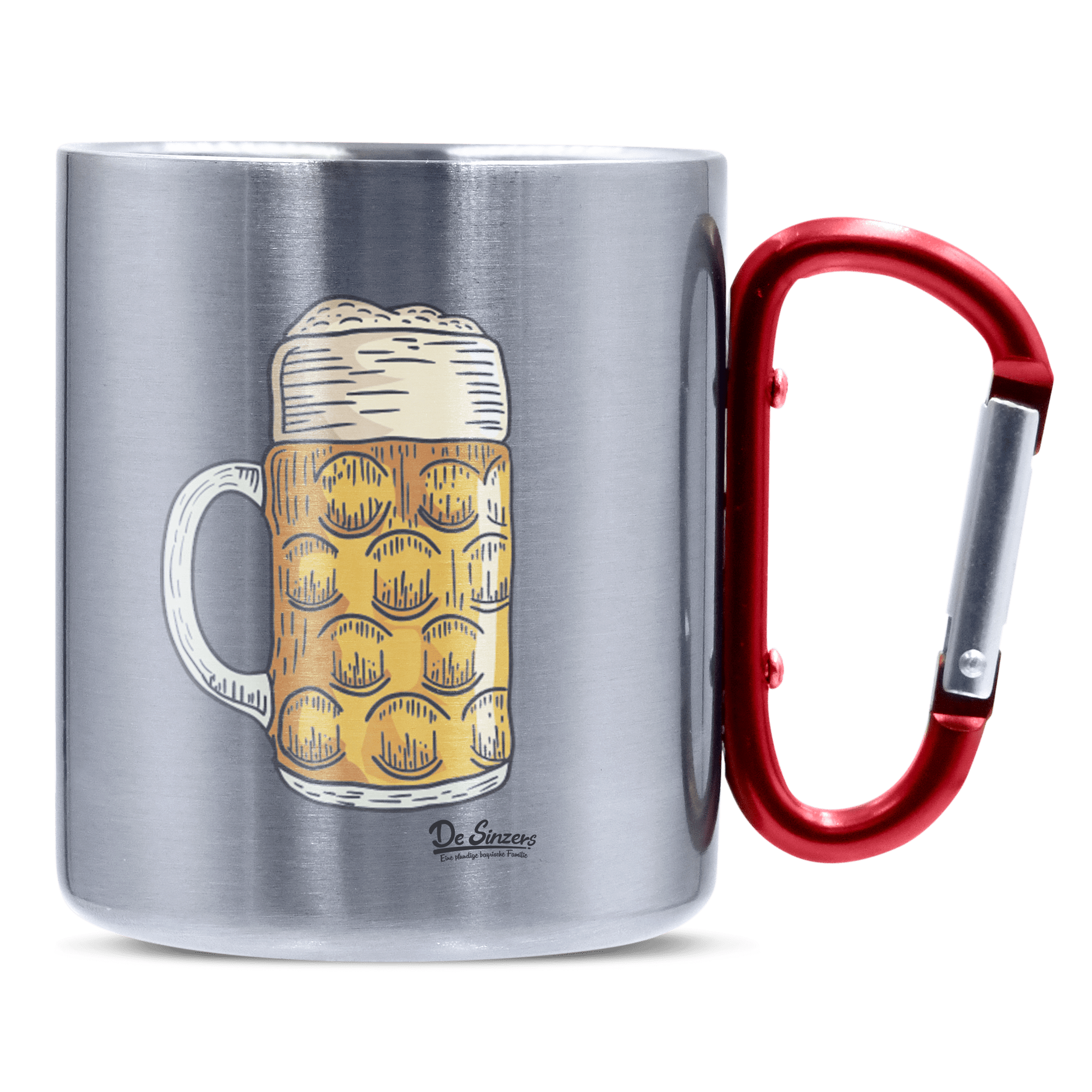 Die Elemente Mass Bier Edelstahl Kaffeetasse roter Karabiner 320ml Kitzstein Front