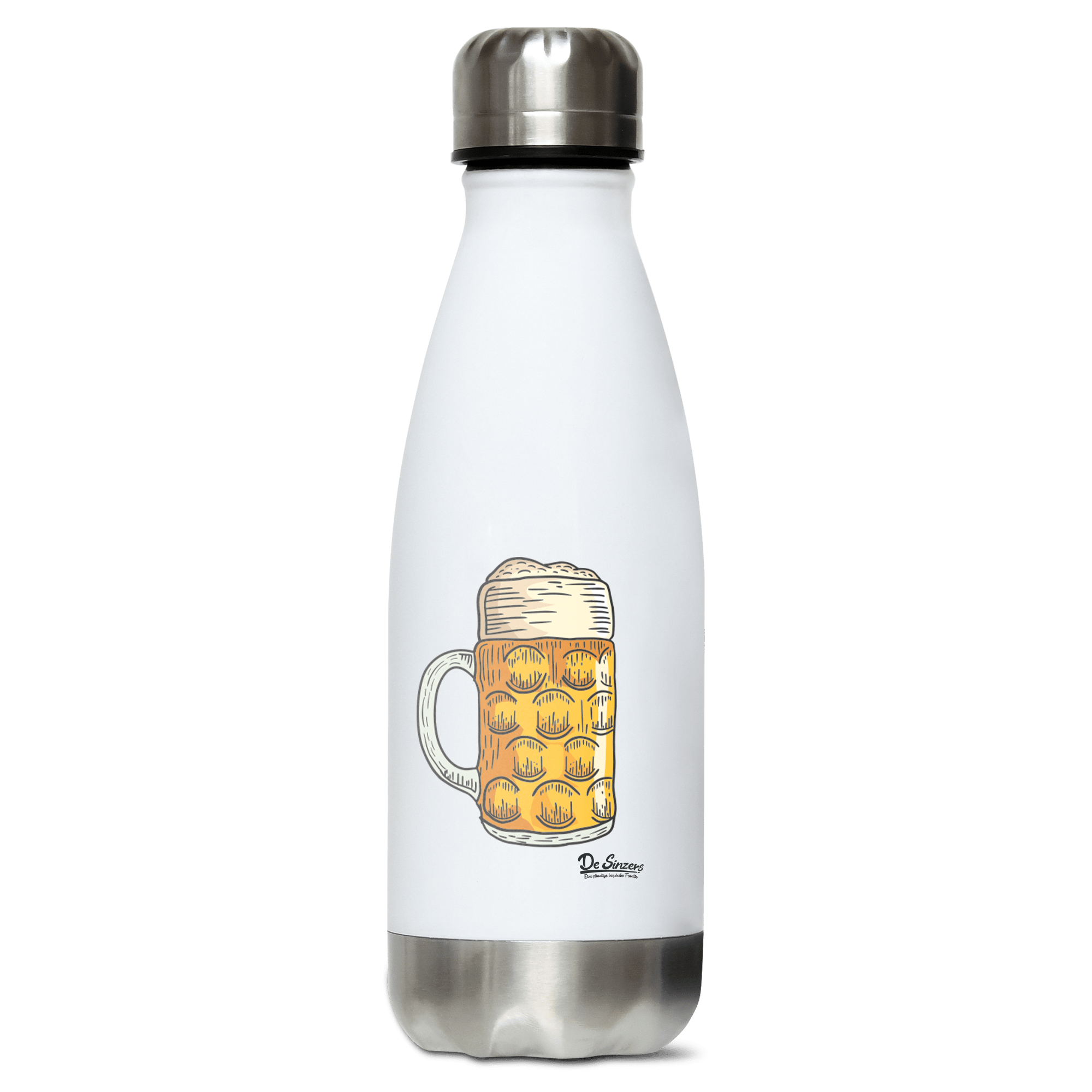 Die Elemente Mass Bier Edelstahl Thermoflasche 350ml Weiss Silber Kreuzspitze Front