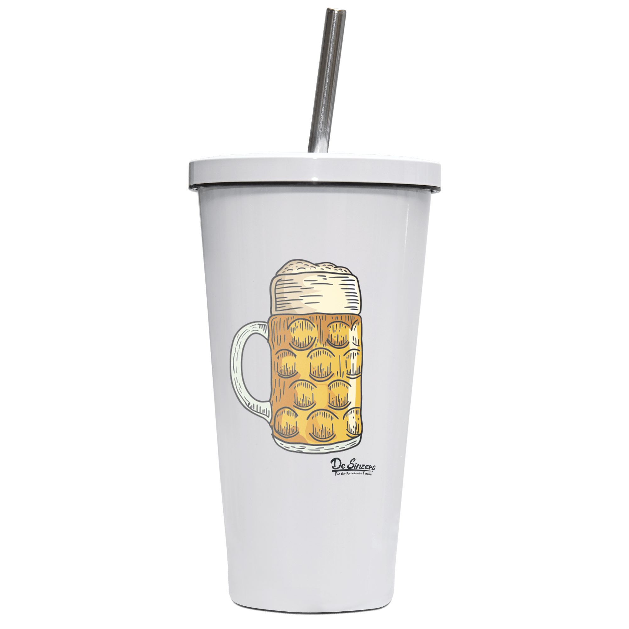 Die Elemente Mass Bier Edelstahl Trinkbecher mit Strohhalm 480ml Weiss Krottenkopf Front