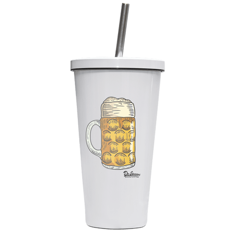 Die Elemente Mass Bier Edelstahl Trinkbecher mit Strohhalm 480ml Weiss Krottenkopf Front