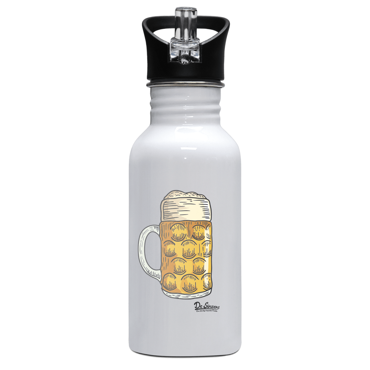 Die Elemente Mass Bier Edelstahl Trinkflasche mit klappbarem Mundstueck 500ml Weiss Rotwand Front