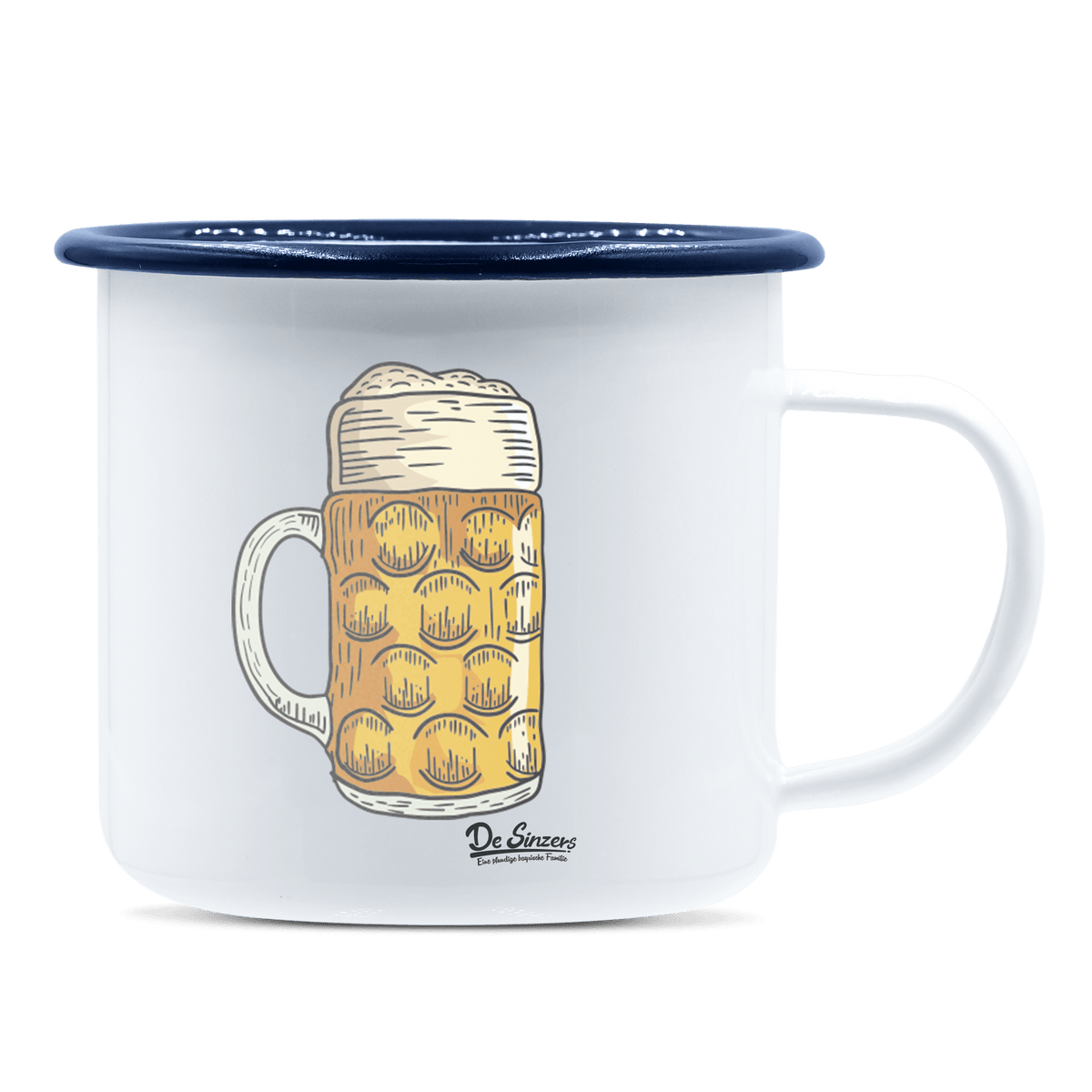 Die Elemente Mass Bier Emaille Tasse 375ml Weiss Blau Heuberg Front