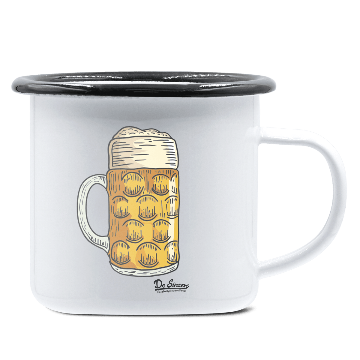 Die Elemente Mass Bier Emaille Tasse 375ml Weiss Schwarz Hochries Front