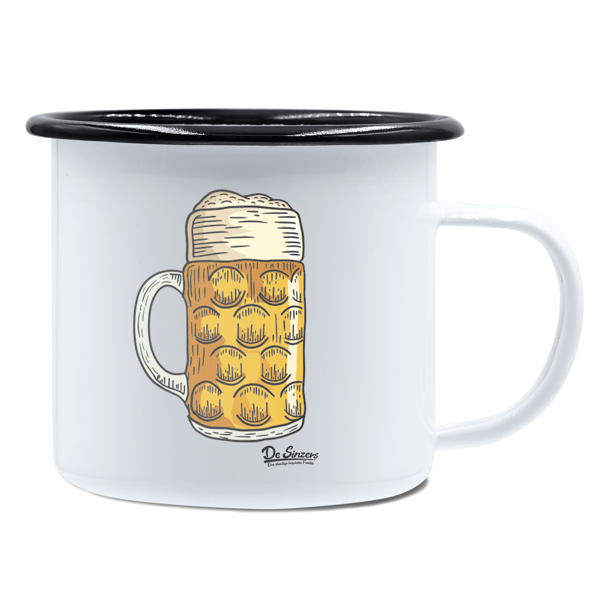 Die Elemente Mass Bier Emaille Tasse 450ml Weiss Schwarz Spitzstein Front