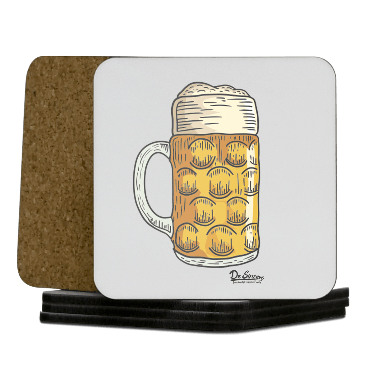 Die Elemente Mass Bier Korkuntersetzer 5er Set 95 x 95 mm Weiss Karkopf Front