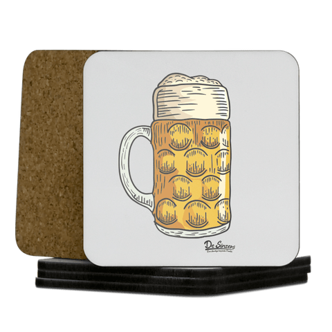 Die Elemente Mass Bier Korkuntersetzer 5er Set 95 x 95 mm Weiss Karkopf Front