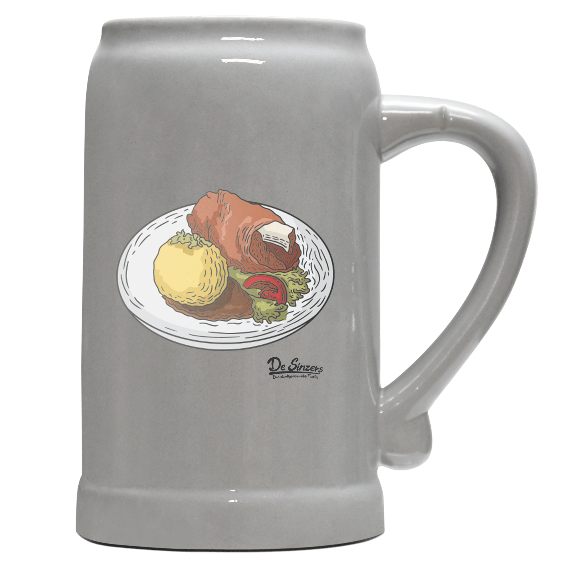 Die Elemente Schweinsbraten Bierkrug 1000ml Grau Zugspitze Front